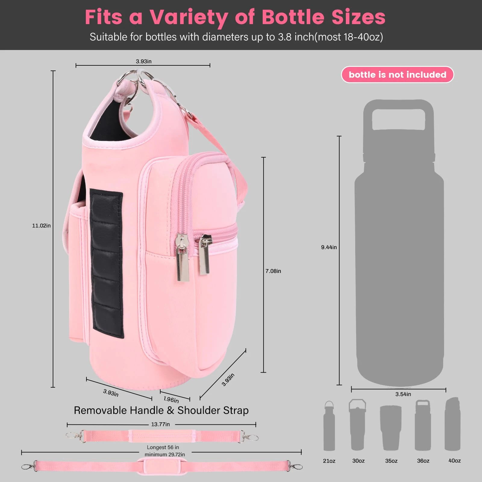 Magnetic Gym Bag Water Bottle Carrier Holder with Adjustable Shoulder Strap, 40Oz Magnets Magnetic Gym Bag Bottle Pouch Sling