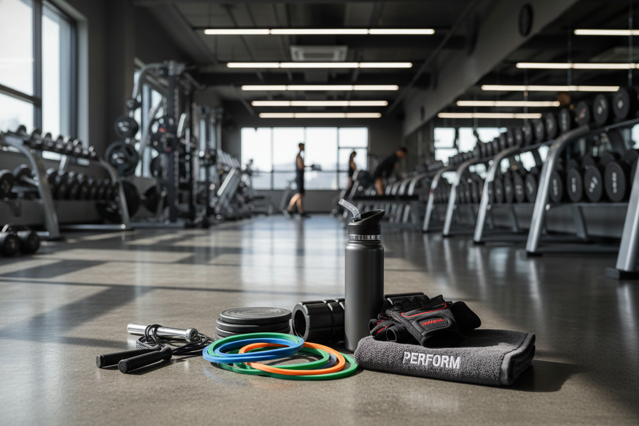 Gym essentials with gyming backround