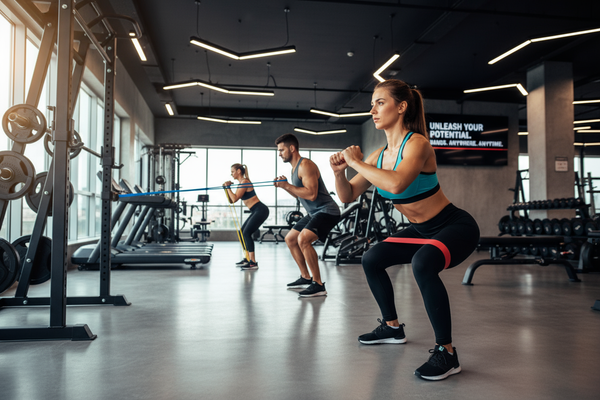 workout resistant rubber bands in a gym